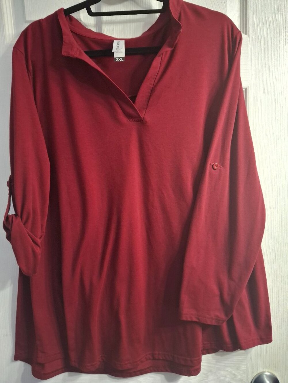Amiclo Plus Size Tunic Top with Tab Sleeves, Deep Red, 2xl